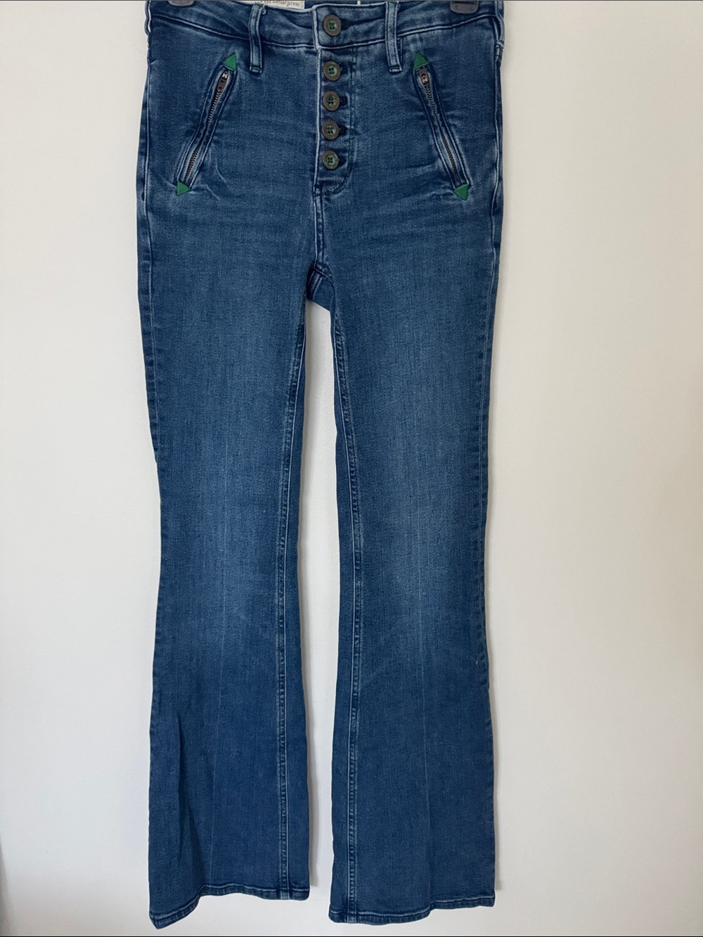 Anthropologie Dark Blue Button-Fly Flare Jeans